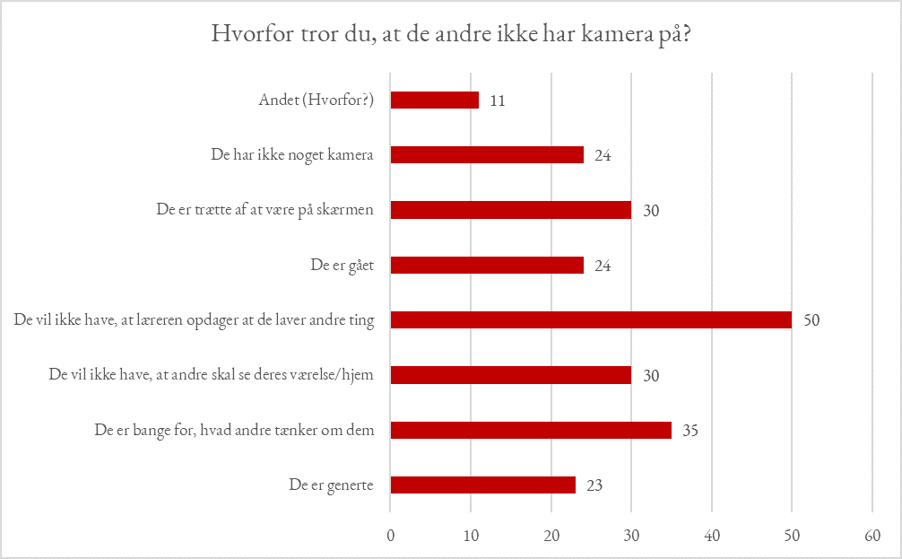 Grafisk afbildning af svar på "Hvorfor tror du de andre ikke har kamera på?"